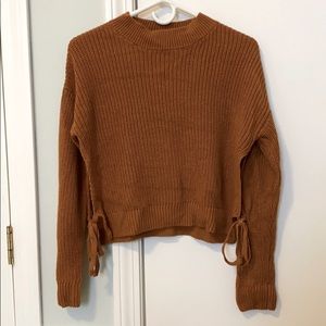 Burnt orange side tie mock neck sweater small